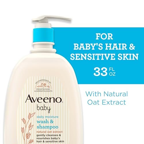 Aveeno Baby Daily Moisture Gentle Bath Wash & Shampoo with Natural Oat Extract, Hypoallergenic, Tear-Free & Paraben-Free Formula For Sensitive Hair & Skin, Lightly Scented, 33 fl. oz