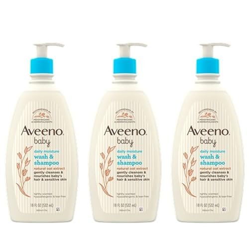 Aveeno Baby Gentle Body Wash & Shampoo with Natural Oat Extract, Tear-Free, Paraben-Free & Phthalate-Free Formula for Baby’s Sensitive Hair & Body, Lightly Scented, 18 fl. oz, 3 Pack