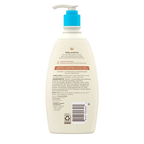 Aveeno Baby Gentle Body Wash & Shampoo with Natural Oat Extract, Tear-Free, Paraben-Free & Phthalate-Free Formula for Baby’s Sensitive Hair & Body, Lightly Scented, 18 fl. oz, 3 Pack