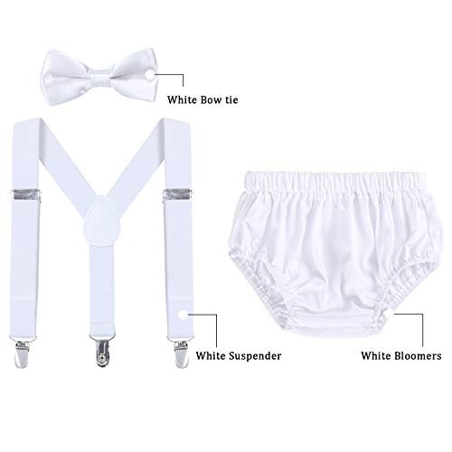 AWAYTR Baby Boys Cake Smash Outfit - First Birthday Party Suspenders Bow Tie Bloomers Set