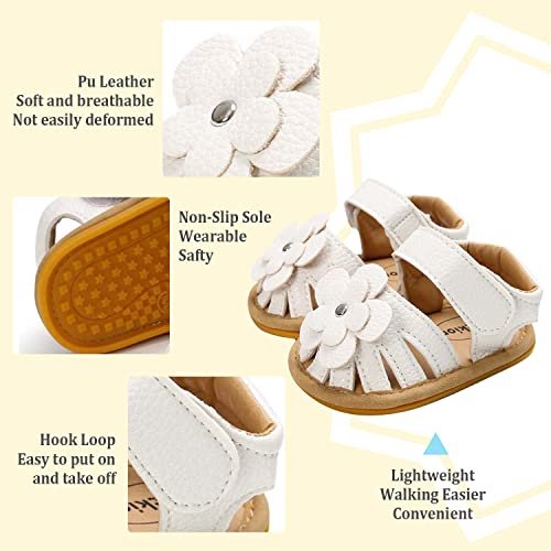 Babelvit Infant Baby Girl Boy Sandals Comfort Premium Summer Outdoor Casual Beach Shoes with Flower Bowknot Anti Slip Rubber Sole Newborn Toddler Prewalker First Walking Shoes