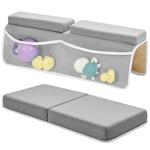 Baby Bath Kneeler and Elbow Rest Pad Set - 26'' Extra Long and 2.4'' Thick, Quick Dry Kneeling Pad for Bathing Baby with Knee & Arm Support, Foldable Non-Slip Bathtub Mat with Toys Organizer