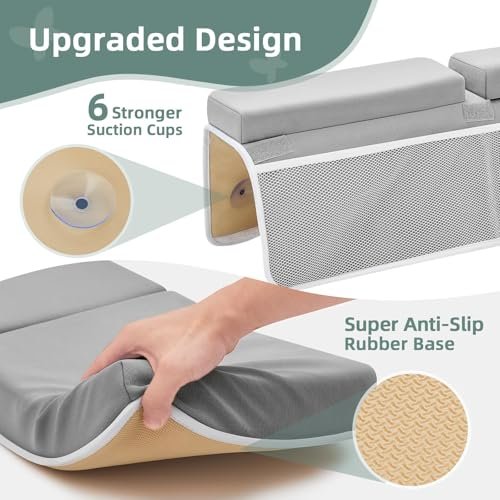 Baby Bath Kneeler and Elbow Rest Pad Set - 26'' Extra Long and 2.4'' Thick, Quick Dry Kneeling Pad for Bathing Baby with Knee & Arm Support, Foldable Non-Slip Bathtub Mat with Toys Organizer
