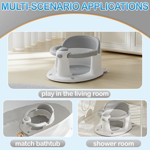 Baby Bath Seat for Babies 6 Months & up, Non-Slip Toddler Bath Seat for Baby & Newborn, Sit Up Bath Seat for Baby,Grey