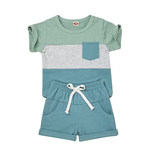 Baby Boy Clothes Toddler Boy Summer Outfits Short Sleeve Patchwork Top T-shirt & Pocket Pant Set 2 Piece 12 Months-4T