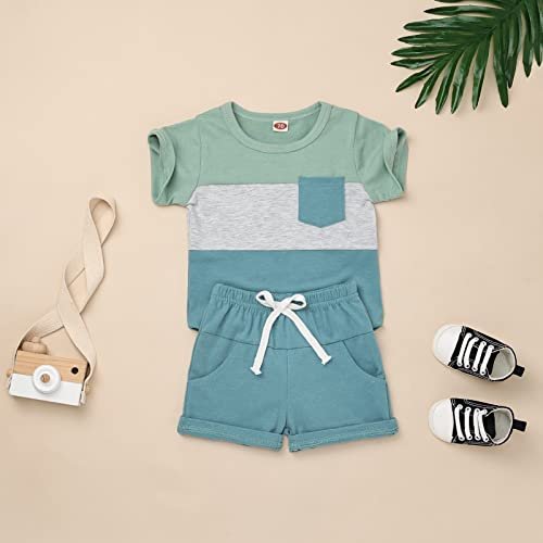 Baby Boy Clothes Toddler Boy Summer Outfits Short Sleeve Patchwork Top T-shirt & Pocket Pant Set 2 Piece 12 Months-4T
