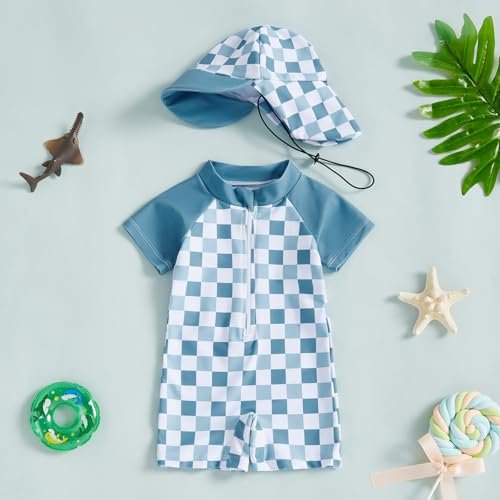 Baby Boy Girl Swimsuit One Piece Short Sleeve Rash Guard Zipper Swimwear Toddler Bathing Suit Infant Beach Outfits