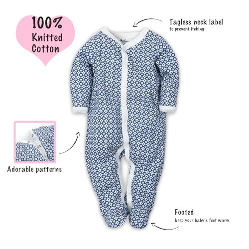 Baby Boys Girls Cotton Footies Multi Pack Long Sleeve Baby Footed One-Piece Jumpsuit Multi Pack