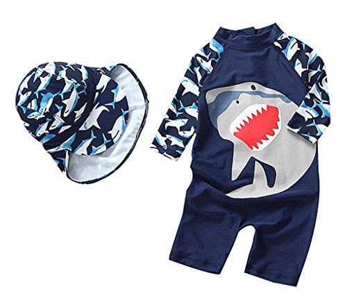 Baby Boys Kids Swimsuit One Piece Toddlers Zipper Bathing Suit Swimwear with Hat