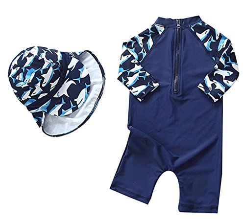 Baby Boys Kids Swimsuit One Piece Toddlers Zipper Bathing Suit Swimwear with Hat