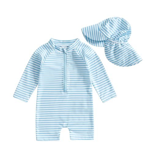 Baby Boys Swimsuit Onepiece Striped Zipper Swimwear Baby Toddler Girls Bathing Suit Rash Guard Swimming Sunsuit