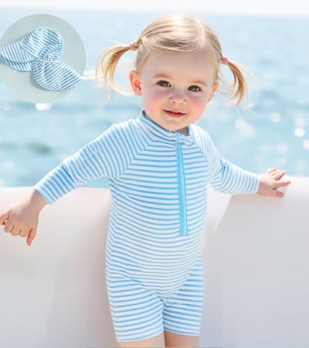 Baby Boys Swimsuit Onepiece Striped Zipper Swimwear Baby Toddler Girls Bathing Suit Rash Guard Swimming Sunsuit