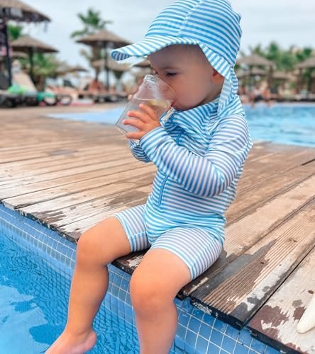 Baby Boys Swimsuit Onepiece Striped Zipper Swimwear Baby Toddler Girls Bathing Suit Rash Guard Swimming Sunsuit