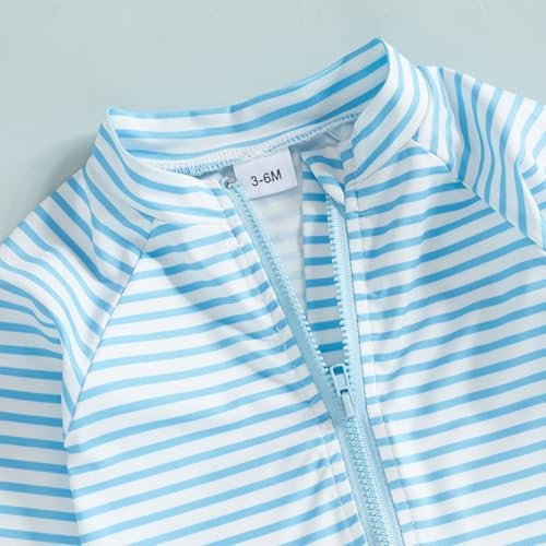 Baby Boys Swimsuit Onepiece Striped Zipper Swimwear Baby Toddler Girls Bathing Suit Rash Guard Swimming Sunsuit