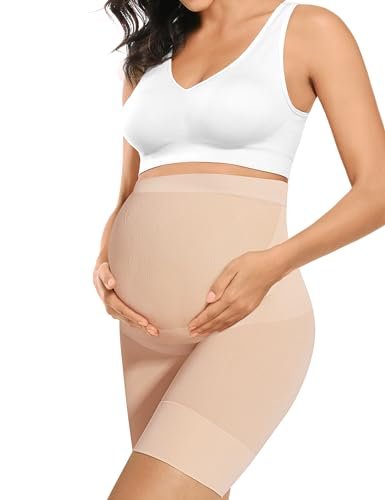 “Baby Bump” Premium Maternity Shapewear, High Waisted Mid-Thigh Pregnancy Underwear Prevent Chaffing Soft Adominal Support