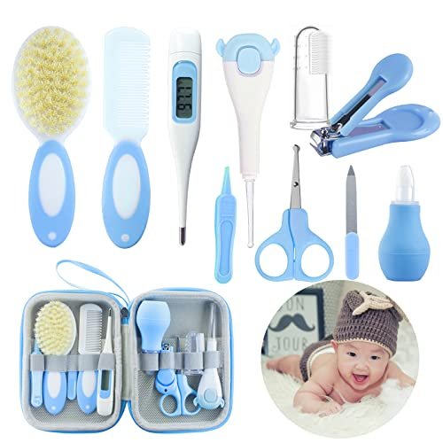 Baby Care Kits,Baby Grooming Kit,10 in 1 Newborn Essentials Must Haves,Baby Nail Clippers Baby Brush Baby Comb Earpick Nose Cleaning Tool Baby Nail File Nursing Baby Kit （Blue）