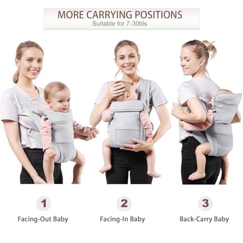 Baby Carrier Newborn to Toddler(7-30lbs), Toddler Carrier with Adjustable Shoulder Strap, Baby Holder Carrier with Breathable Mesh Fabric, Grey