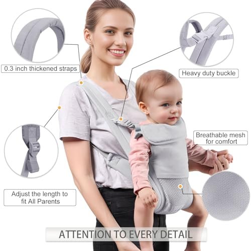 Baby Carrier Newborn to Toddler(7-30lbs), Toddler Carrier with Adjustable Shoulder Strap, Baby Holder Carrier with Breathable Mesh Fabric, Grey