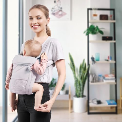 Baby Carrier Newborn to Toddler(7-30lbs), Toddler Carrier with Adjustable Shoulder Strap, Baby Holder Carrier with Breathable Mesh Fabric, Grey