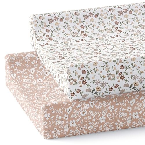 Baby Changing Pad Cover 2-Pack for Girls (Fleurette) - Premium Fitted Sheets Baby Diaper Changing Table Cover - Buttery Soft Cotton Blend