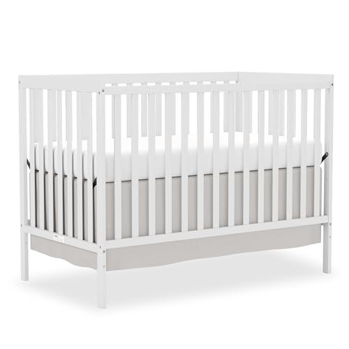 Baby Crib 5-in-1 Convertible, Wooden Nursery Cribs Converts to Toddler Bed, Daybed and Full Size Bed, 3 Adjustable Base, Non-Toxic Finish (White)