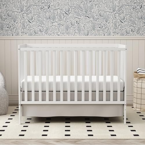 Baby Crib 5-in-1 Convertible, Wooden Nursery Cribs Converts to Toddler Bed, Daybed and Full Size Bed, 3 Adjustable Base, Non-Toxic Finish (White)