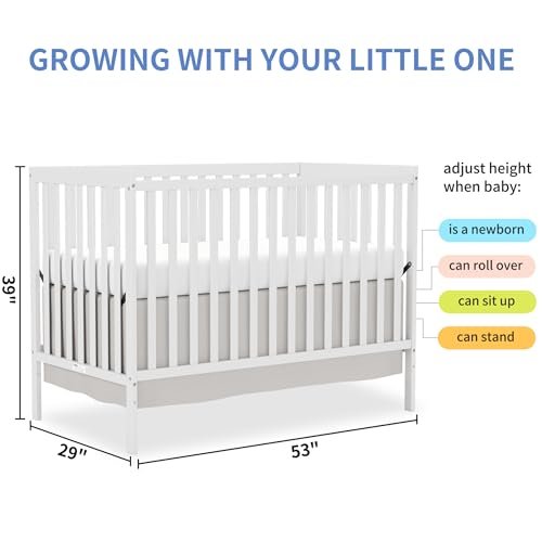 Baby Crib 5-in-1 Convertible, Wooden Nursery Cribs Converts to Toddler Bed, Daybed and Full Size Bed, 3 Adjustable Base, Non-Toxic Finish (White)