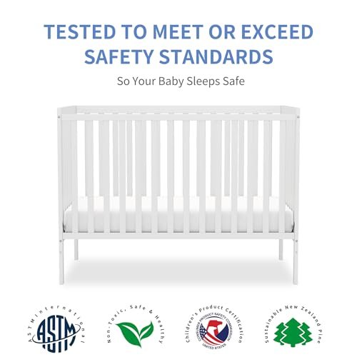 Baby Crib 5-in-1 Convertible, Wooden Nursery Cribs Converts to Toddler Bed, Daybed and Full Size Bed, 3 Adjustable Base, Non-Toxic Finish (White)