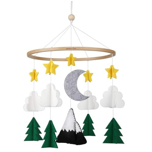 Baby Crib Mobile (Starry Woodland Night, Short Evergreen) - Baby Shower Gift Nursery Decoration for Boys & Girls