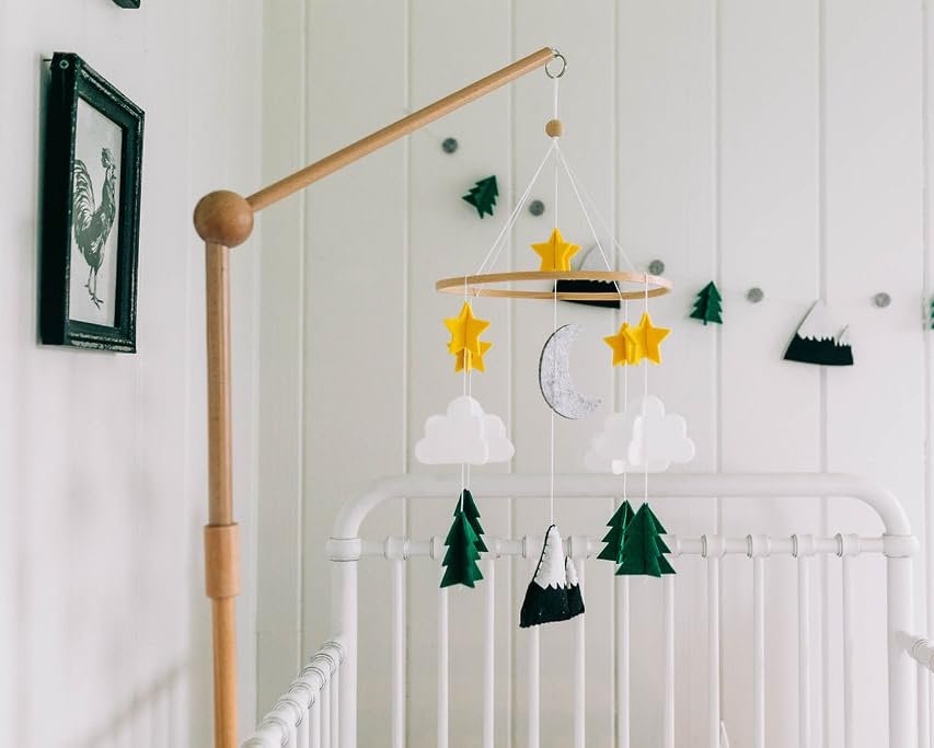 Baby Crib Mobile (Starry Woodland Night, Short Evergreen) - Baby Shower Gift Nursery Decoration for Boys & Girls