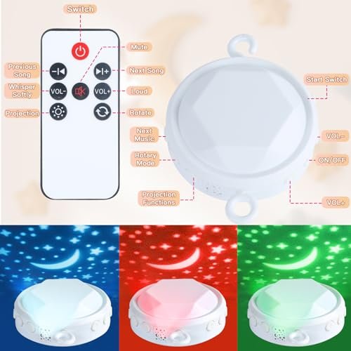 Baby Crib Mobile with Music and Lights, Mobile for Crib with Remote Control, Rotation, Starlight Projection, Crib Toys for Babies Boys Girls(Green)