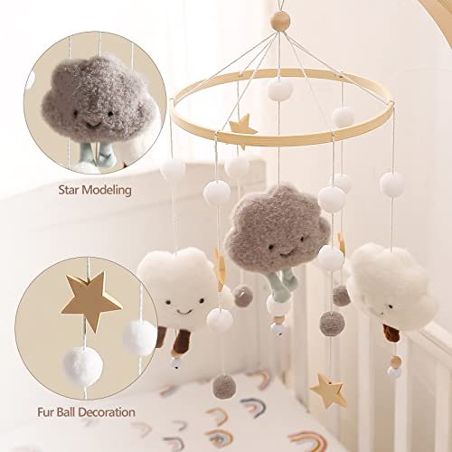 Baby Crib Mobile Wooden Wind Chime Bed Bell,Neutral Baby Crib Mobile,Baby Mobile for Crib,Handmade Baby Mobile,Clouds Baby Ceiling Mobile Baby Nursery Decoration (Grey)