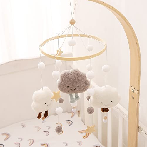 Baby Crib Mobile Wooden Wind Chime Bed Bell,Neutral Baby Crib Mobile,Baby Mobile for Crib,Handmade Baby Mobile,Clouds Baby Ceiling Mobile Baby Nursery Decoration (Grey)