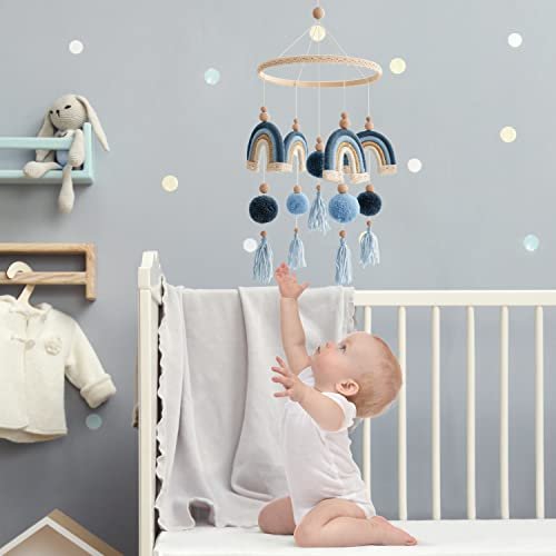 Baby Crib Mobiles Woodland for Newborn Baby Mobiles, Boho Rainbow Crib Mobile Nursery Decor, Baby Shower Use