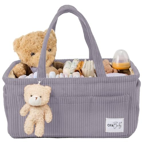 Baby Diaper Caddy & Nursery Storage Bin - Portable Organizer for Diapers & Baby Wipes - Newborn Essentials & Car Caddy (Grey)