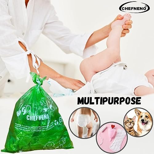Baby Diaper Disposable Bags Biodegradable 11 Refill Rolls with Dispenser (198 Bags) Diaper Sacks Disposable Dog Poop Waste Bags Cat Litter Clump & Poop Bag Sanitary Pad Waste Bags (198 Bags)