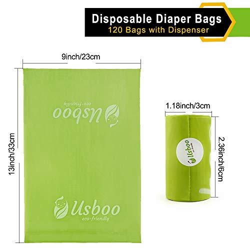 Baby Disposable Diaper Bags, Waste Bags 8 Refill Rolls/120 Bags with Dispenser, Convenient and Quick Diaper Disposal, Unscented