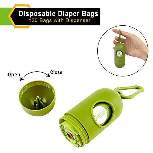 Baby Disposable Diaper Bags, Waste Bags 8 Refill Rolls/120 Bags with Dispenser, Convenient and Quick Diaper Disposal, Unscented