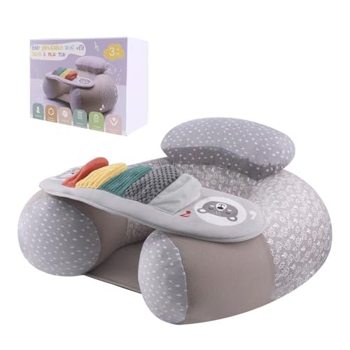 Baby Donut Sit Me Up Floor Seat for 3-36 Months, Inflatable Baby Seat with Cover, Activity Chair for Sitting up, Sensory Tray Suitable for Development, Piano