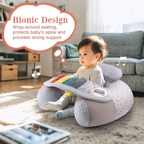 Baby Donut Sit Me Up Floor Seat for 3-36 Months, Inflatable Baby Seat with Cover, Activity Chair for Sitting up, Sensory Tray Suitable for Development, Piano