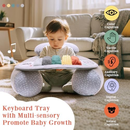 Baby Donut Sit Me Up Floor Seat for 3-36 Months, Inflatable Baby Seat with Cover, Activity Chair for Sitting up, Sensory Tray Suitable for Development, Piano