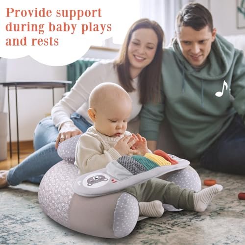 Baby Donut Sit Me Up Floor Seat for 3-36 Months, Inflatable Baby Seat with Cover, Activity Chair for Sitting up, Sensory Tray Suitable for Development, Piano