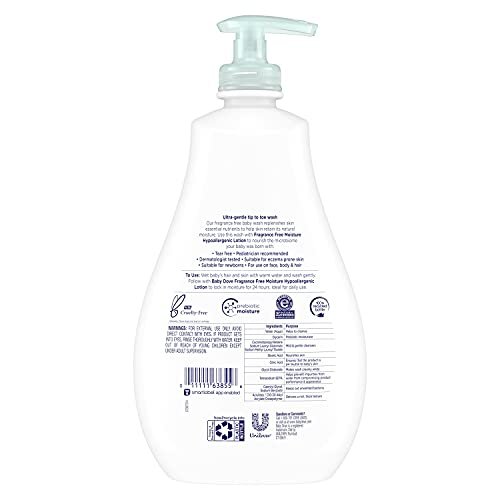 Baby Dove Sensitive Skin Care Baby Wash For Bath Time, Moisture Fragrance Free and Hypoallergenic, Washes Away Bacteria 20 oz