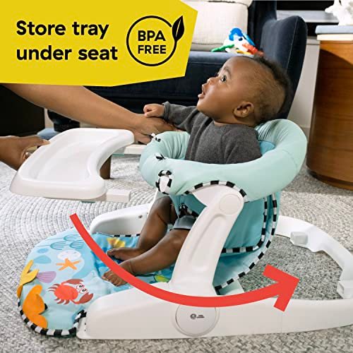 Baby Einstein Unisex Sea of Support 2 In 1 Sit Up Floor Seat with Soft Seat Pad, Store Tray, and Sea of Sensory Details, Multicolor