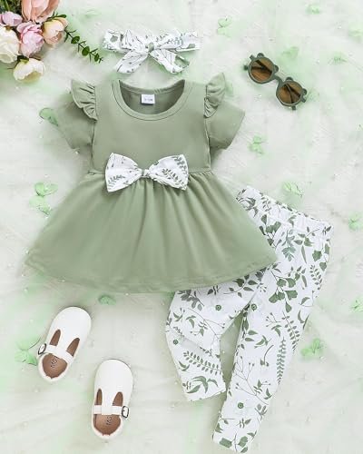 Baby Girl Clothes Toddler Girl Outfits Infant Girl Summer Clothes for Girl Ruffle Shirt Pants+Cute Headband 3PCS
