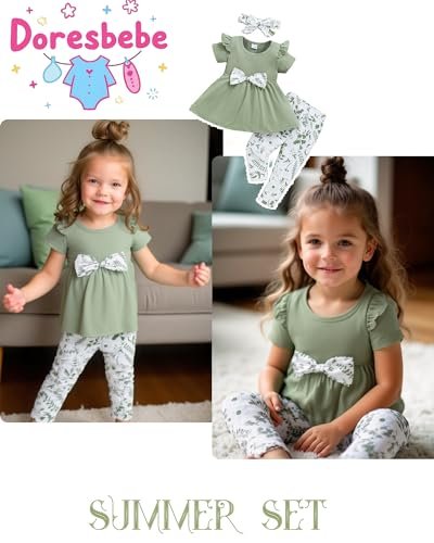 Baby Girl Clothes Toddler Girl Outfits Infant Girl Summer Clothes for Girl Ruffle Shirt Pants+Cute Headband 3PCS