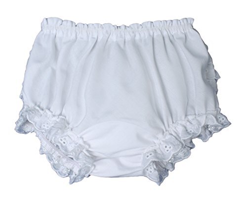 Baby Girls White Elastic Bloomer Diaper Cover with Embroidered Eyelet Edging - NB