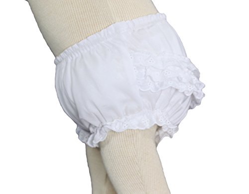 Baby Girls White Elastic Bloomer Diaper Cover with Embroidered Eyelet Edging - NB