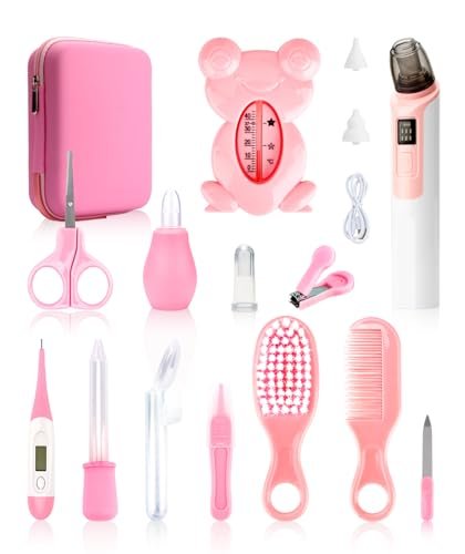 Baby Grooming and Healthcare Kits with Baby Nasal Aspirator, 17 in 1 Portable Baby Safety Care Set with Hair Brush Comb Nail Clipper for Newborn Infant Girl Boys(Pink)