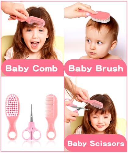 Baby Grooming and Healthcare Kits with Baby Nasal Aspirator, 17 in 1 Portable Baby Safety Care Set with Hair Brush Comb Nail Clipper for Newborn Infant Girl Boys(Pink)